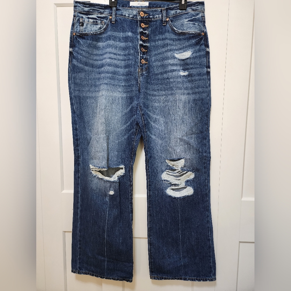 NWT Kancan By The Buckle Dark Blue Distressed Wide  Leg Jeans
